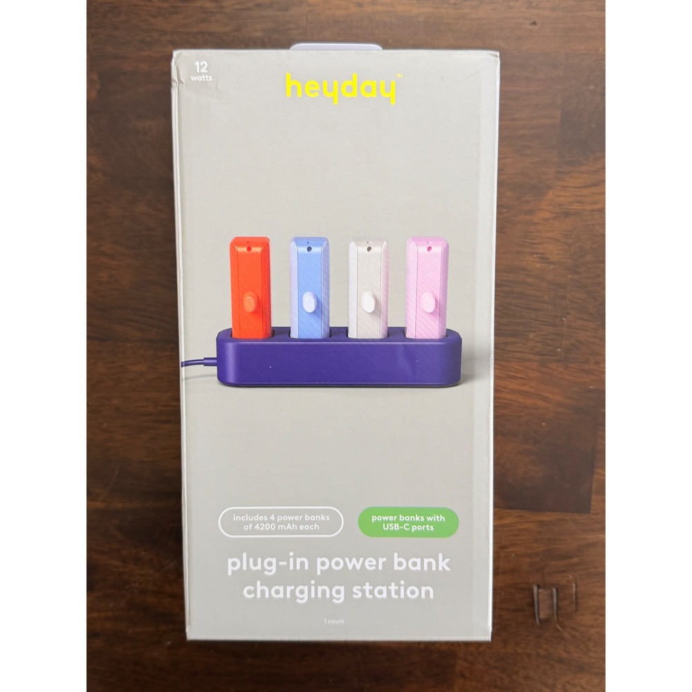 Heyday Plug-In Power Bank Charging‎ Station 4x 4200mAh USB-C Portable Chargers